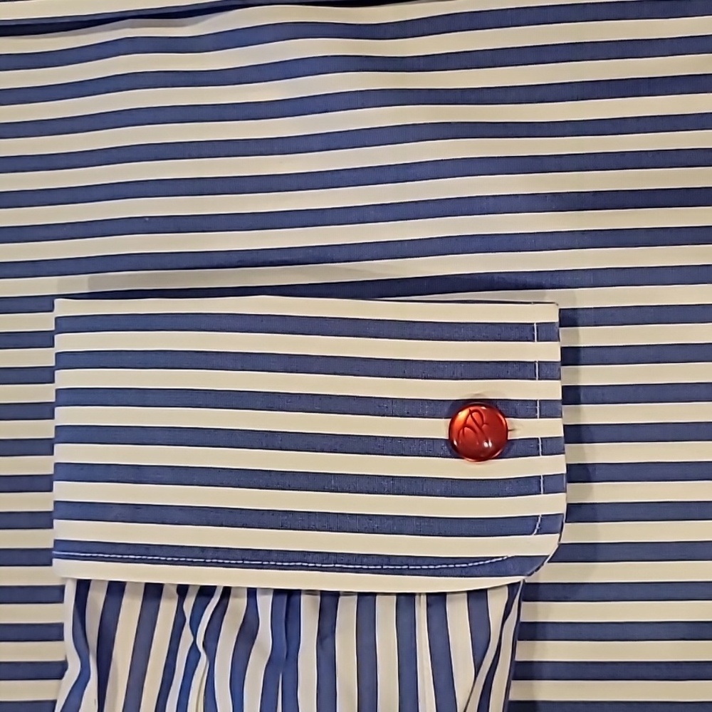 Northshore Striped Wide Collar French Cuff Dress Shirt Blue White 17 34 - Picture 4 of 13